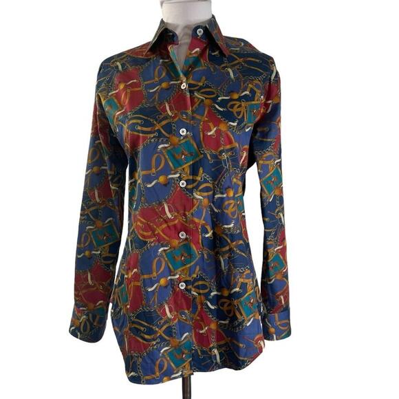 Vintage 1990s Equestrian Chain Horse Rider Blouse Solemare Maus & Hoffman S - Picture 2 of 5